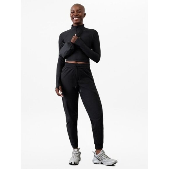 ATHLETA pants trekkie relaxed mid rise joggers athletic sporty casual black LP - Picture 1 of 9